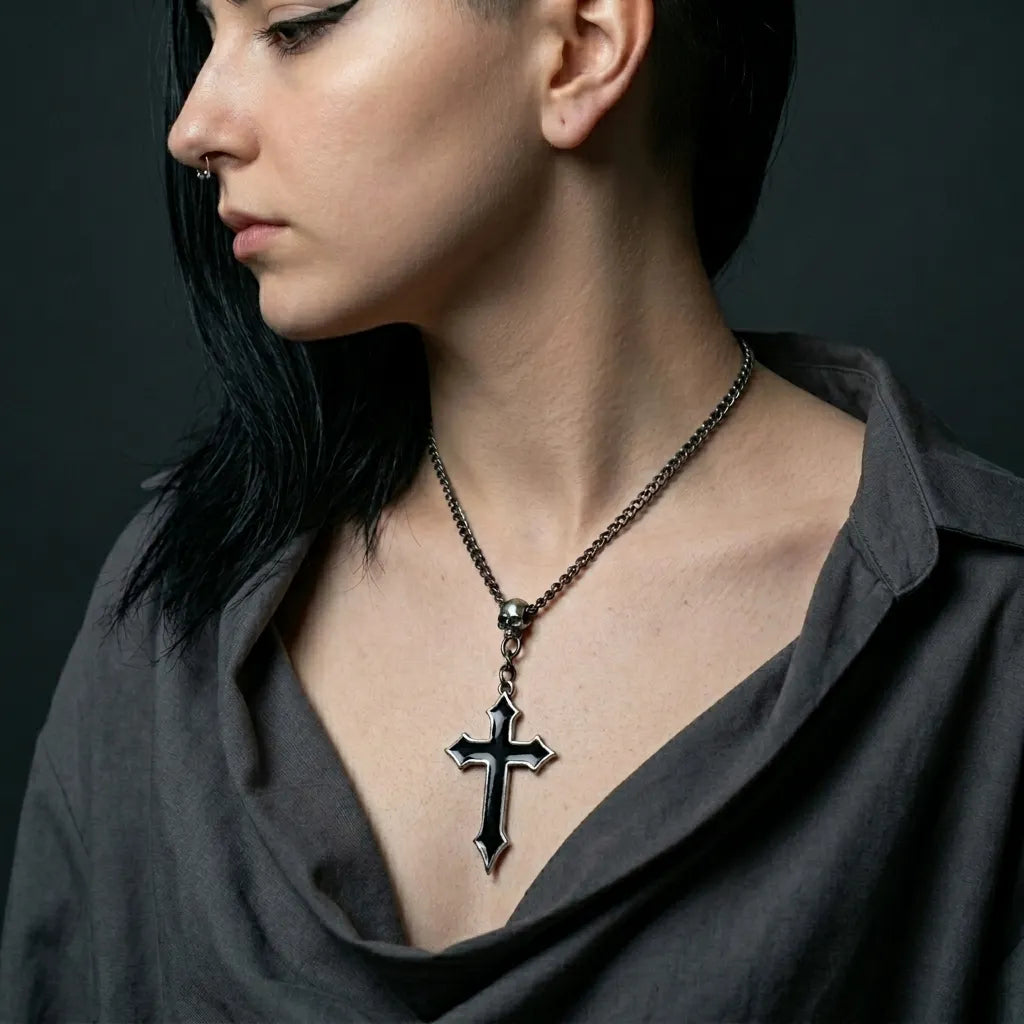 Reaper Skull Dark Cross Necklace