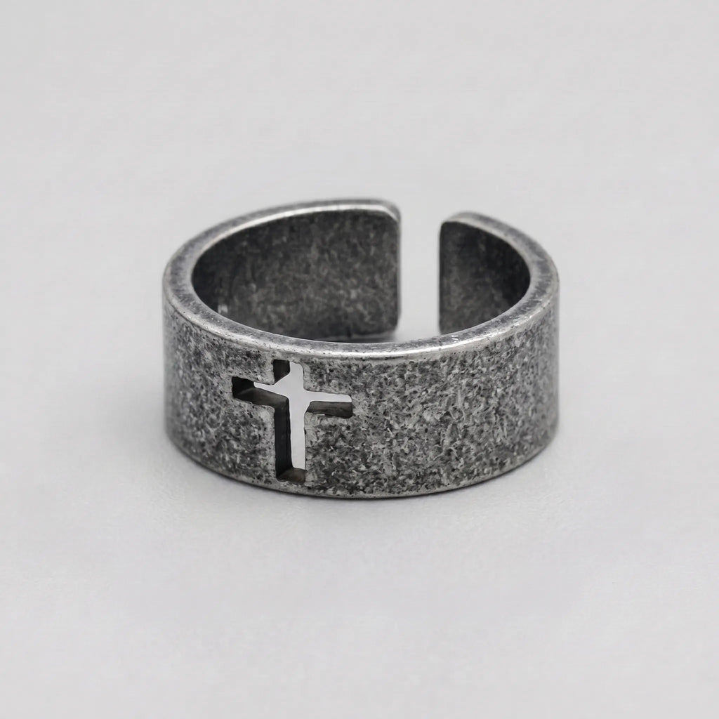 Shadow Cross Cutout Open Band Ring